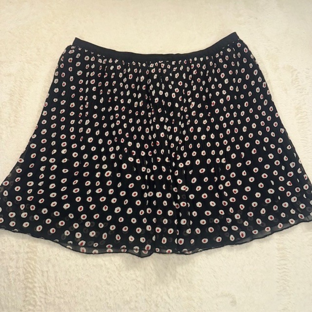 RolyPoly Black Pleated Mini Skirt Red White Abstract Polka Dot RP1306 Womens L